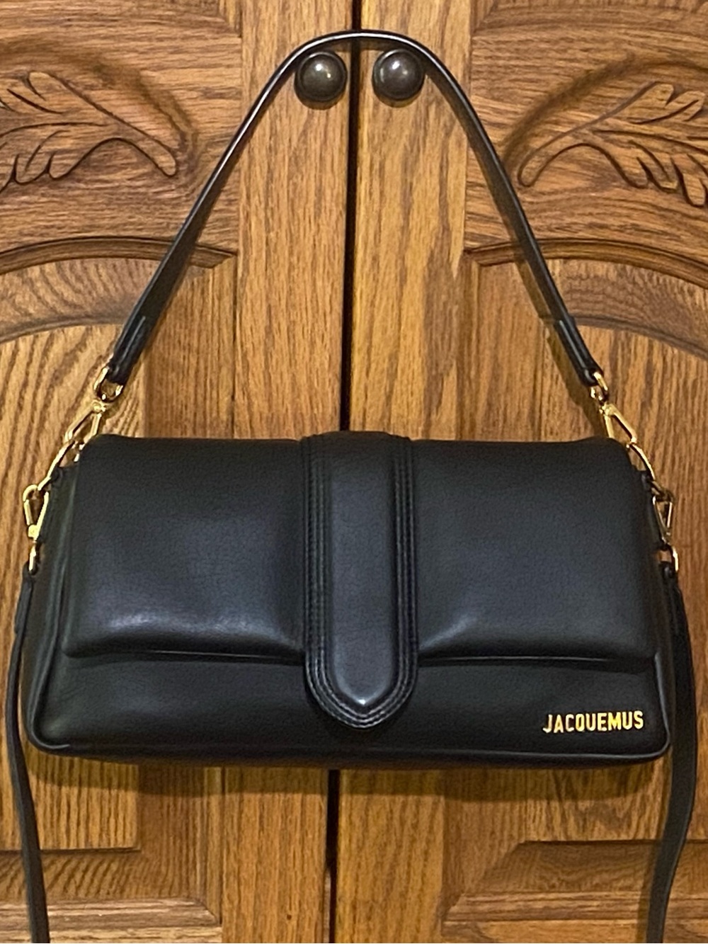 Authentic! Jacquemus Bambimou Medium Black Lambskin Leather Shoulder Bag